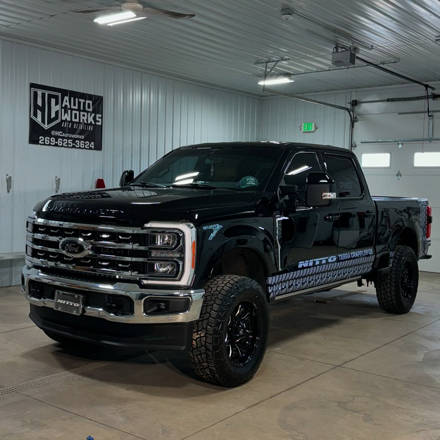 Black truck ceramic coating install, high gloss finish, Michigan