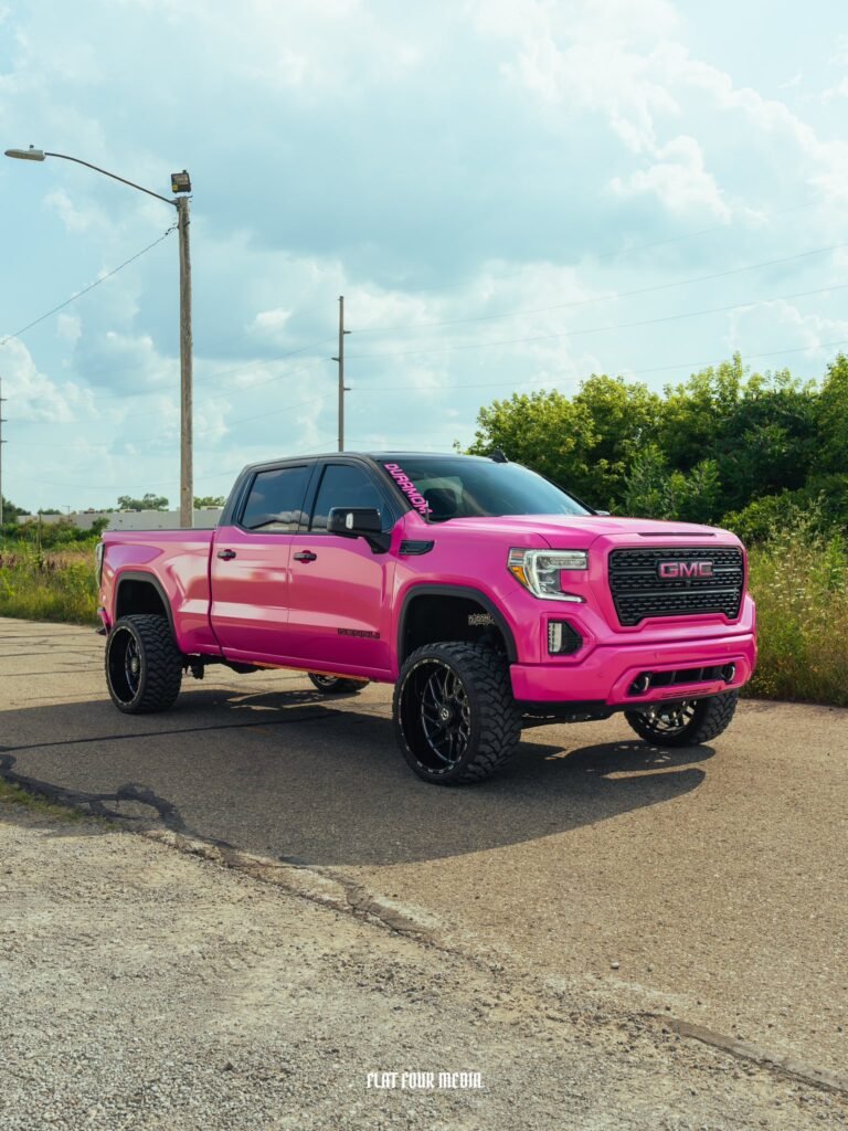 Pink truck wrap with sparkly white specks, Full Color Change, Michigan