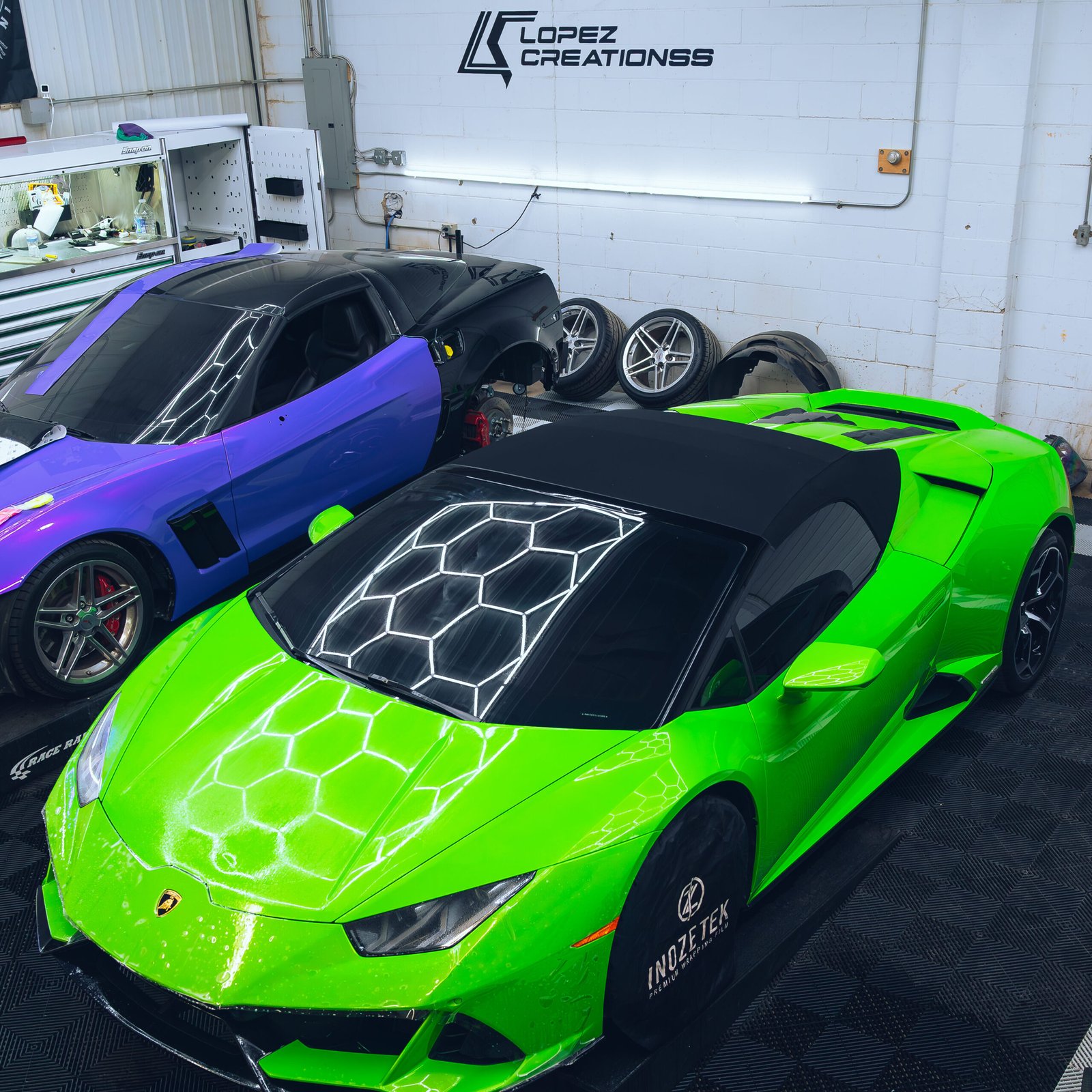 Green Lamborghini with ceramic tint